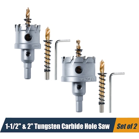 Powertec 1-1/2in & 2in Tungsten Carbide Hole Saws for Soft & Hard Metal 14912