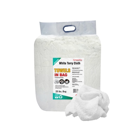 Supremeplus Recycled White Terry Towel Cleaning Rags, 25 lbs. Bag SP-5800