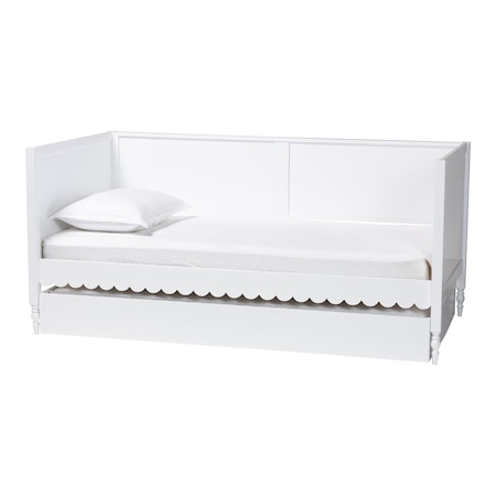 Baxton Studio Roni Modern White Scalloped Wood Twin Daybed with Trundle 256-14086-14087-ZORO