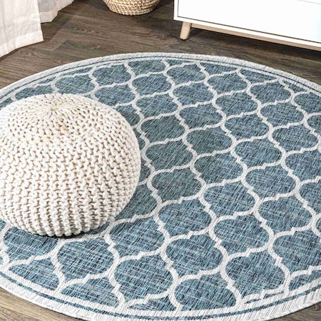 Jonathan Y Trebol Moroccan Trellis Textured Weave Teal/Gray 4 ft Round Indoor/Outdoor Area Rug SMB109E-4R