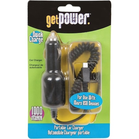 Getpower Vehicle Charging Cable, Micro-USB, Black, 3 ft L GP-CLA-M