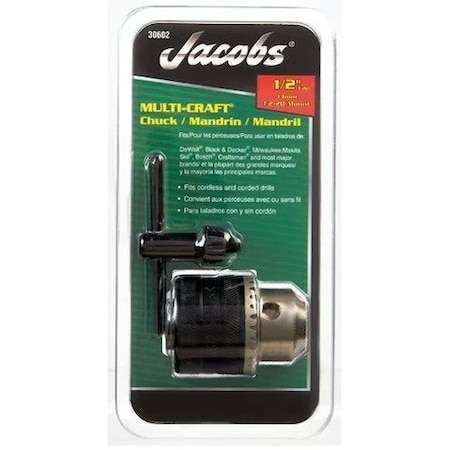 Jacobs 1/2 in. Th X 1/2 in. Cap Multicraft Chuck W/Kka Key CL30602