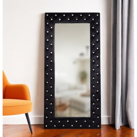 Homeroots 71" Black Wood and Faux Crystal Framed Freestanding and Wall Mount Standing Mirror 569267