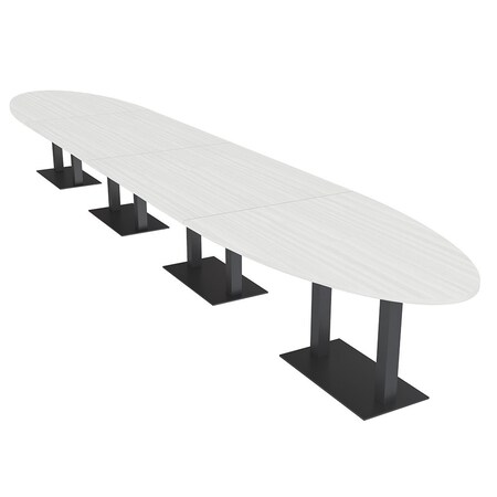 Skutchi Designs Oval Conference Table With Power, 48 in W, 264 in L, White HAR-OVL-48X264-DOU.BK-WA7976-NA