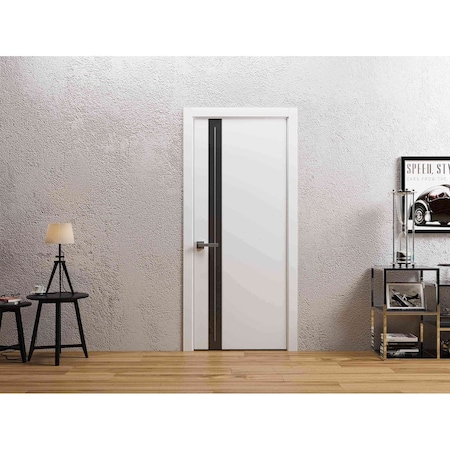 Sartodoors Interior Door 32 x 84 inches, Planum 0444 White Silk with Black Inserts and Frosted Glass, Single R PLANUM0444ID-WS-3284