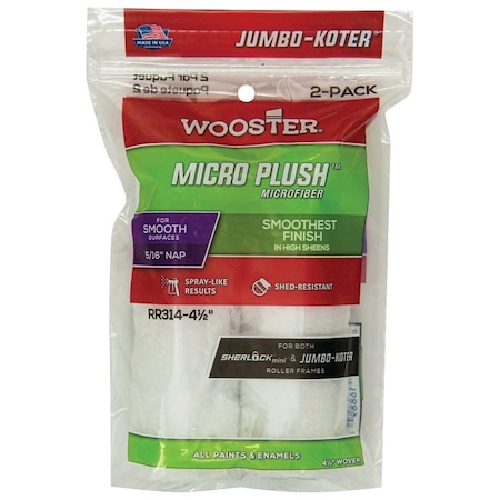 Wooster Roller Cover, 5/16 in Thick Nap, 4-1/2 in L, Microfiber Cloth Cover, White RR314-4 1/2