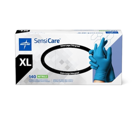 Medline SensiCare Powder-Free Nitrile Exam Gloves with Textured Fingertips, Size XL, 140PK MDS8087H