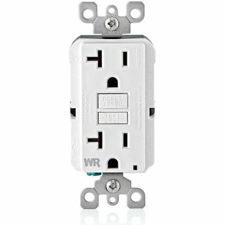 Leviton GFIRcptcl, 20A, 125VAC, Wht, Polycarbonate GFWR2-W