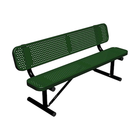 Leisure Craft 6' Standard Bench With Back, Perforated Metal, Portable, Black Green B6WBP-PERF-BLACK GREEN