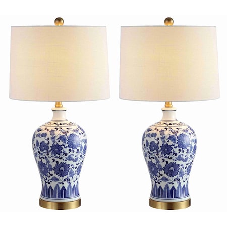 Jonathan Y Jennifer 25.75" Ceramic/Metal LED Table Lamp, Blue/White, 2PK JYL1073A-SET2