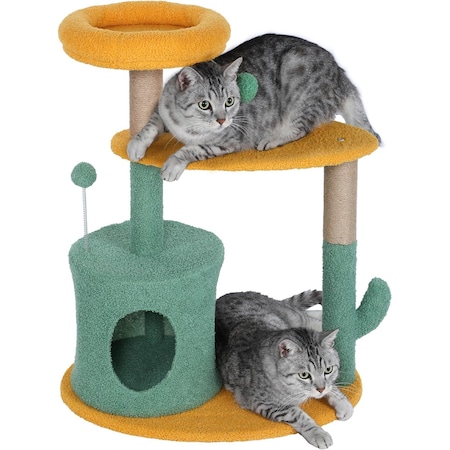 Simple Deluxe Catcus Cat Tree Tower, 31 inch Cat Tree with Scratching Posts, Cat Tree for Indoor Cats, Small Cat 3A53PTTREESCRACH31GN03