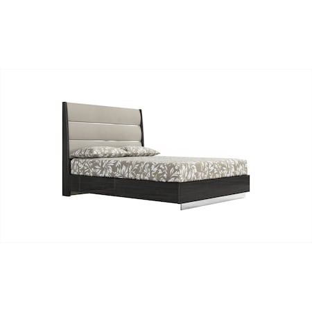 Homeroots Queen Dark Grey High Gloss Bed Frame with Faux Leather Headboard 486096