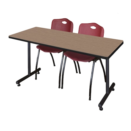 Regency Kobe T-Base Training Seminar Table W/ 2 M Stack Chairs, 72 in W, 30 in L, Noble Oak MKTRCT7230NO47BY