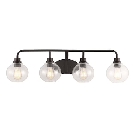 Jonathan Y Sandrine 36" 4-Light Iron/Seeded Glass Cottage Rustic LED Vanity Light, Oil Rubbed Bronze JYL7529A
