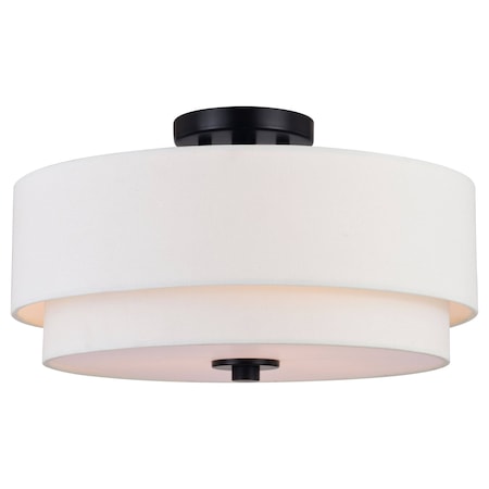 Vaxcel Burnaby 16-in W Black Mid-Century Modern Semi Flush Mount Ceiling Light White Linen Drum Shade C0281