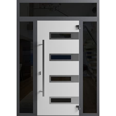 Vdomdoors Front Exterior Prehung Steel Door, Ronex 0131 Black Enamel, W14+36+14" x H80+16", Left hand Inswing RONEX0131EXD-BLK-W14+36+14 X H80+16-LH-I