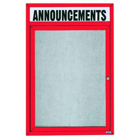 Aarco Illuminated Outdoor Enclosed Bulletin Board w/ Al Frame Header, Powder Coated Red, 24''Hx18''W ODCC2418RHIR