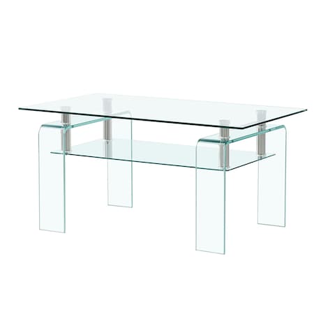 Homeroots 39" Clear Glass Coffee Table With Shelf 635700