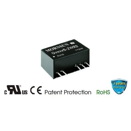 Mornsun DC-DC Converter, Dual outputs 2W ±5V, 10.8-13.2V input G1205S-2WR2