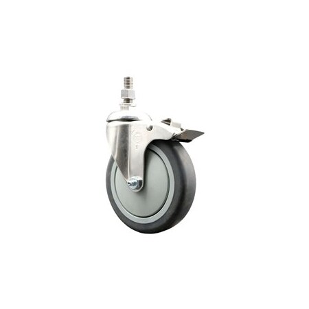 Service Caster 5 Inch 316SS Thermoplastic Rubber Swivel 12mm Stem Caster Total Lock Brake SCC-SS316TSTTL20S514-TPRB-M1215
