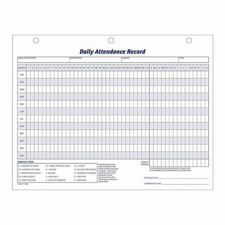 Adams Business Forms Attendance Records, One Part No Copies, 11 x 8.5, 50PK 9493