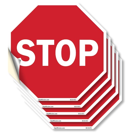 Signmission Stop, 6 inch X 6 inch, Vinyl Decal, 5PK OC-D-5PACK-6-71