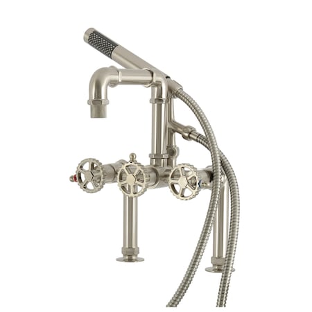 Kingston Brass 7" Center Deck-Mount Clawfoot Tub Faucet with Hand Shower, Brushed Nickel AE6408CG