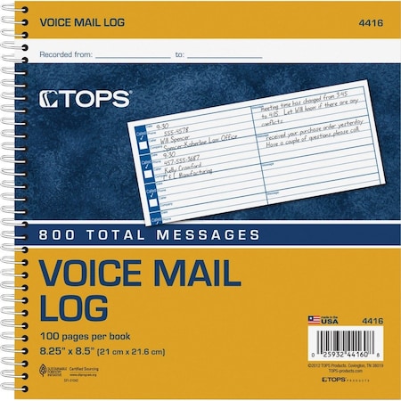 Tops Voice Message Log Book, 8-1/4 x 8-1/2 TOP4416