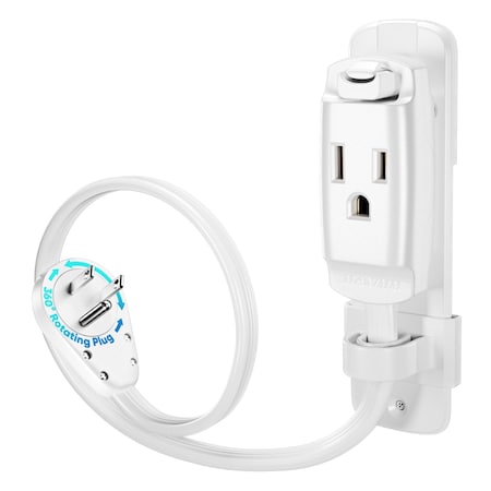 Maximm 1ft 14AWG Heavy Duty AC Extension Cord, 360 degrees Flat Plug, White ADW-S360-C6F01-14W0-WM