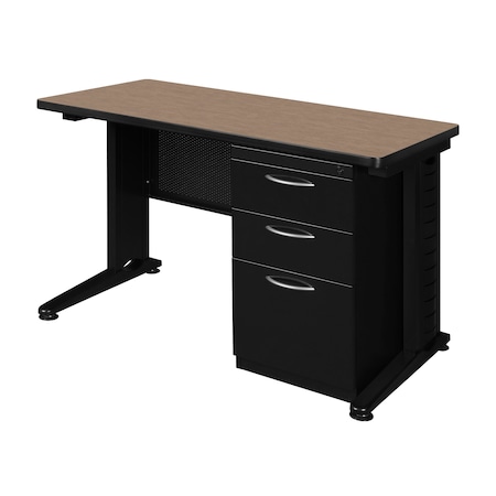 Regency Fusion Teachers Desk W/ Single Pedestal Drawer Unit, 48 in W X Wood, Metal, Noble Oak MSP4824NO