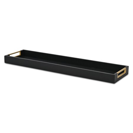 Homeroots 32in Black Solid Wood Handmade Vanity Tray With Handles 713537