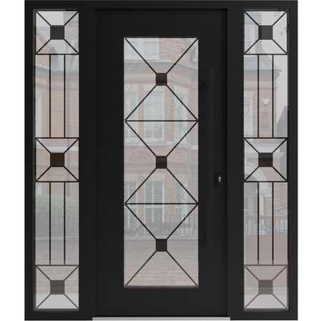 Vdomdoors Aluminum Door Iron 1655 Black Entry Steel Metal Classic Painted 60 x 80 (12+36+12 x 80)-Left Inswin IRON1655EXD-BLK-W12+36+12xH80-LH-I