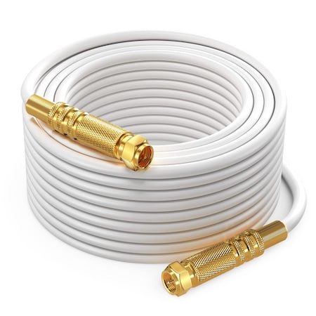Maximm 100ft RG6 Quad Shielded Coaxial Cable, Non-Oxygen Copper, White RG6-STS-GLD-4S-100WH