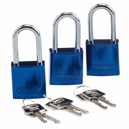 Brady Standard Key Retaining Aluminum Padlocks 1.5 in Aluminum Shackle KA Blue 3PK 105903