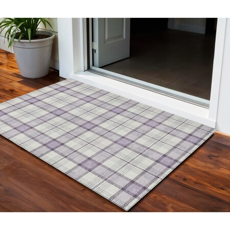 Homeroots 3' X 5' Lavender Purple And Gray Plaid Washable Indoor Outdoor Area Rug 601332