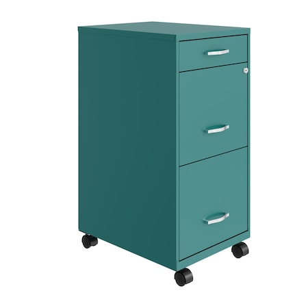 Space Solutions 14.25 in W 3 Drawer Mobile Vertical File Cabinet, Teal 24421
