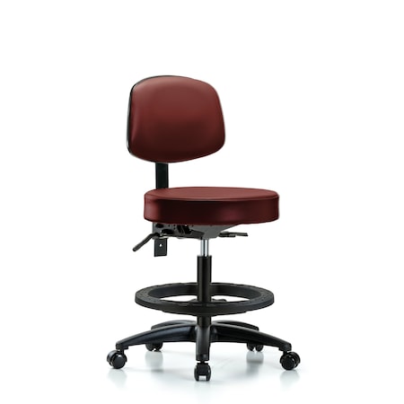 Blue Ridge Ergonomics Vinyl Stool, Back, Med Bench, Foot Ring, Casters, Taupe BR-VMBST-RG-T0-BF-RC-8815
