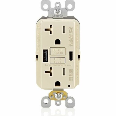Leviton USBReceptacle, 20A, Almond, Thermoplastic GUAC2-T