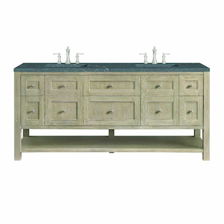 James Martin Vanities Breckenridge 72'' D Vanity, Whitewashed Oak w/ Parisien Bleu Silestone Top w/ Wireless Charger 330-V72-WWO-FPBL