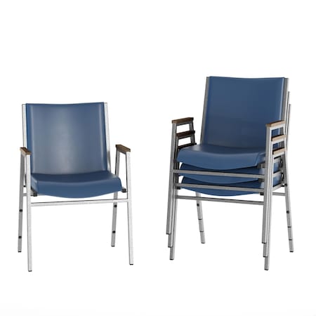 Flash Furniture HERCULES Heavy Duty Navy Vinyl Stack Chair with Arms, 4PK 4-XU-60154-NVY-VYL-GG