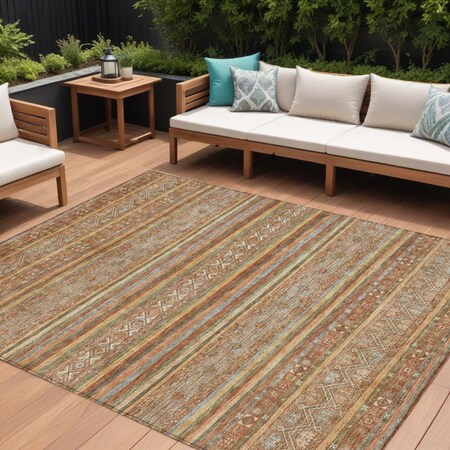 Homeroots 9' X 12' Terra Cotta Copper And Gray Southwestern Washable Indoor Outdoor Area Rug 615990