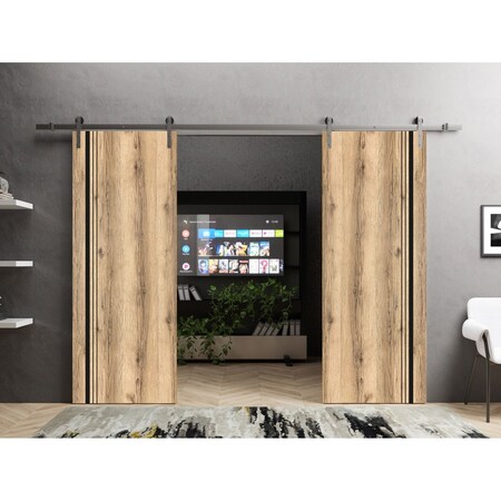 Sartodoors Sliding Double Barn Doors with Hardware, Planum 0011 Oak and Aluminum Strips, 13FT Rail Hangers Stu PLANUM0011DB-S-DUB-60