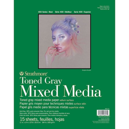 Strathmore 400 Series Mixed Media Pad, Toned Gray, Glue Binding, 15 Sheet, 11x14 inch P462-311