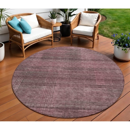 Homeroots 8' Merlot And Gray Round Striped Washable Indoor Outdoor Area Rug 588096