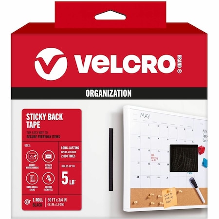 Velcro Brand Velcro, STICKY-BACK FASTENERS, REMOVABLE ADHESIVE, 0.75in X 30 FT, BLACK 91137