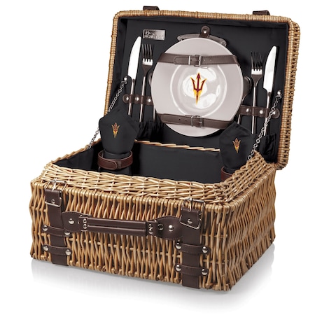 Picnic Time Family Of Brands NCAA Arizona State Sun Devils Champion Picnic Basket for 2, Large Wicker Picnic Set 208-40-179-024-0