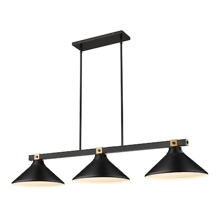 Z-Lite Bronte 3 Light Billiard, Matte Black and Rubbed Brass, Matte Black 1955-3MB-RB-MMB