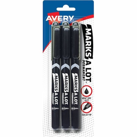 Avery Permanent Marker, Black, Fine Tip, 3 PK 29837