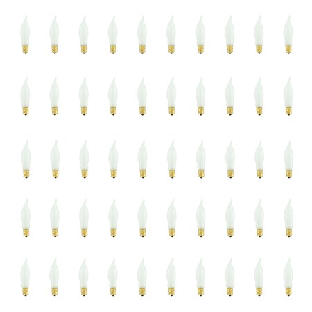 Bulbrite 7.5w Dimmable Frost CA5 Incandescent Light Bulbs Candelabra (E12) Base, 2700K Warm White Light, 50PK 861966