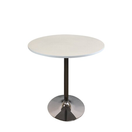 Homeroots 36" White and Silver Wood and Metal Pedestal Base Round Top Dining Table 555182